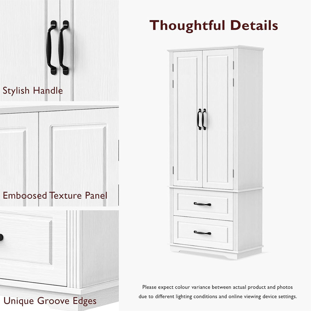 71" Tall Farmhouse Pantry Cabinet, Wood Storage Cabinet with 2 Doors, 2 ...