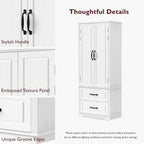 71" Tall Farmhouse Pantry Cabinet, Wood Storage Cabinet with 2 Doors, 2 Drawers and 3 Adjustable Shelves, Freestanding Cupboard for Kitchen, Living Room, Dining Room and Home, Office, White