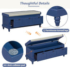 Merax Classic Storage Bench with Cushioned Seat and Three Drawers for Entryway & Living Room & Bedroom, Navy Blue