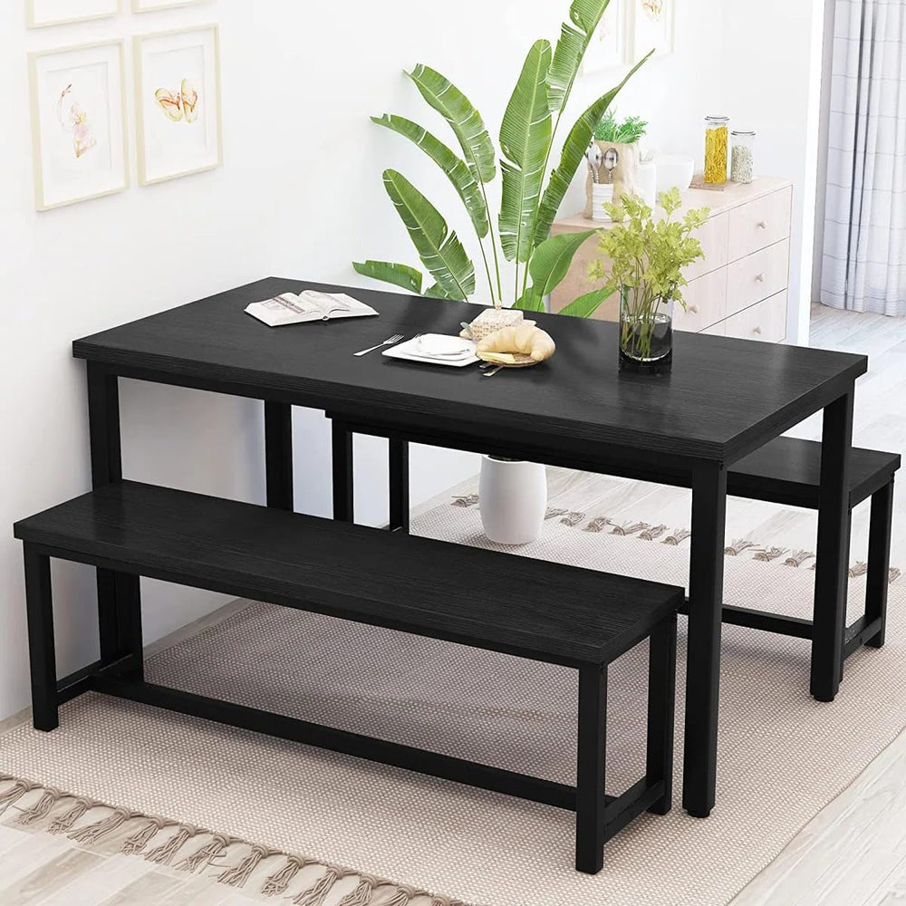 Recaceik 43.4" Dining Table Set for 4, Kitchen Table with 2 Benches, Black