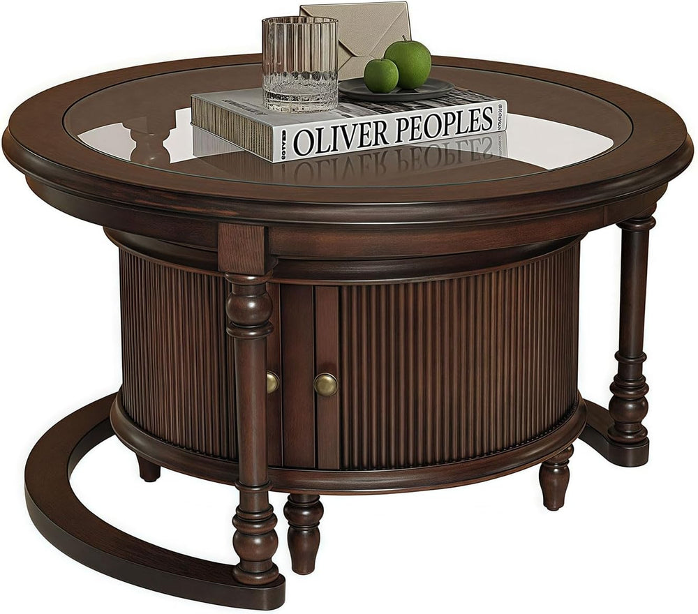 31.5'' Nesting Coffee Table Set of 2, Solid Wood Round Nesting Coffee...