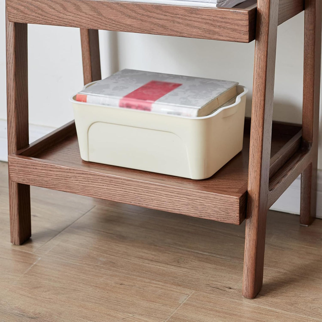 Solid Oak 3-Tier Ladder Shelf, Small Bookshelf with Anti-Dropping Guardrails, Free Standing A-Frame Wood Storage Organizer & Plant Stand for Living Room, Bedroom, Small Spaces (Walnut)