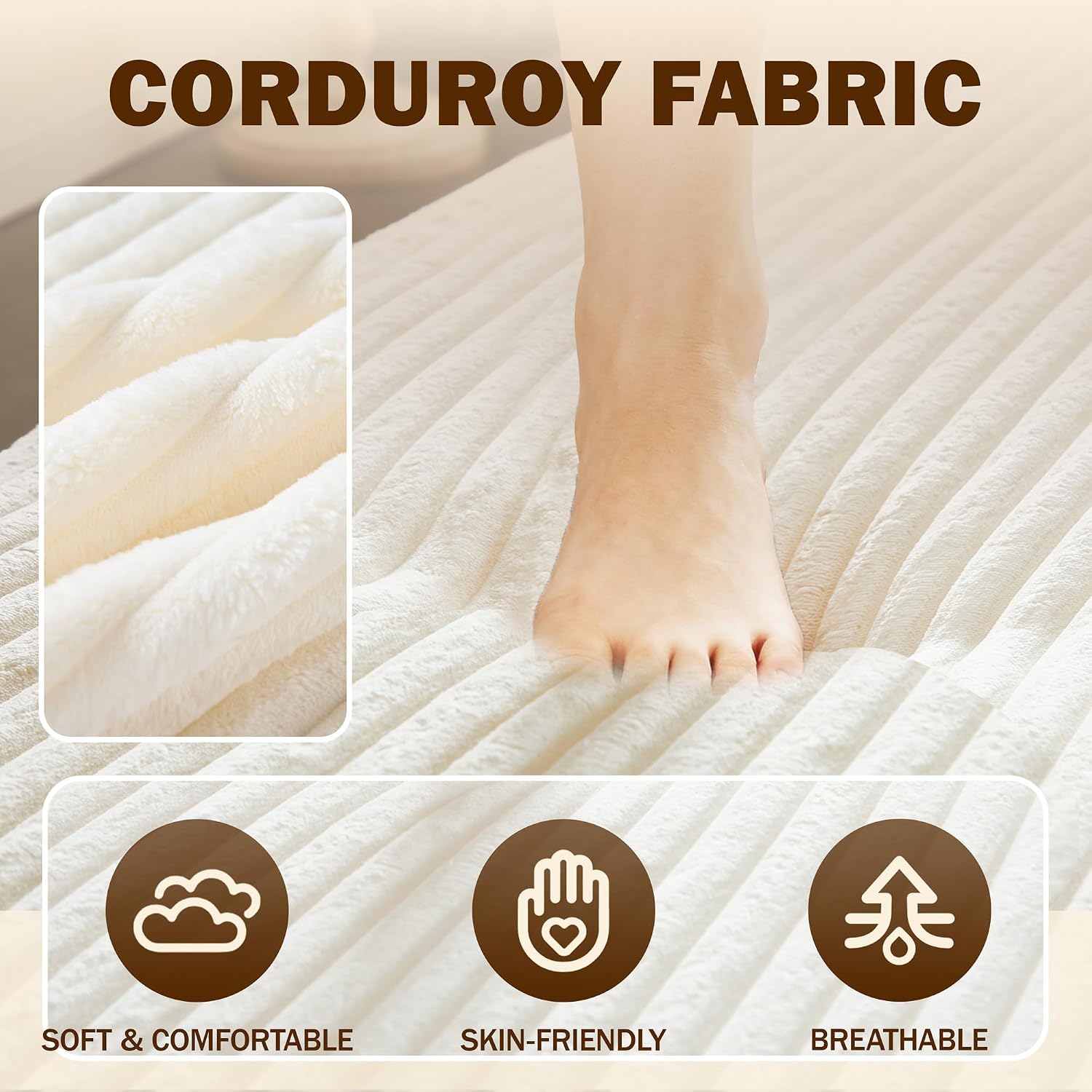 Convertible Folding Sofa Bed, 2-in-1 Full Size Floor Boneless Couch Bed, Loveseat sleeper Couch , Corduroy Floor Sofa, Memory Foam Sleeper SofaBed, Small couches for small spaces, No Assembly, Beige
