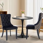 3-Pieces 31.5" Round Dining Table Set for 2, Black Dining Table & Velvet Upholstered Dining Chairs Set of 2 for Kitchen Dining Room Apartment Small Space(Quadrangular Star&Black Chairs)
