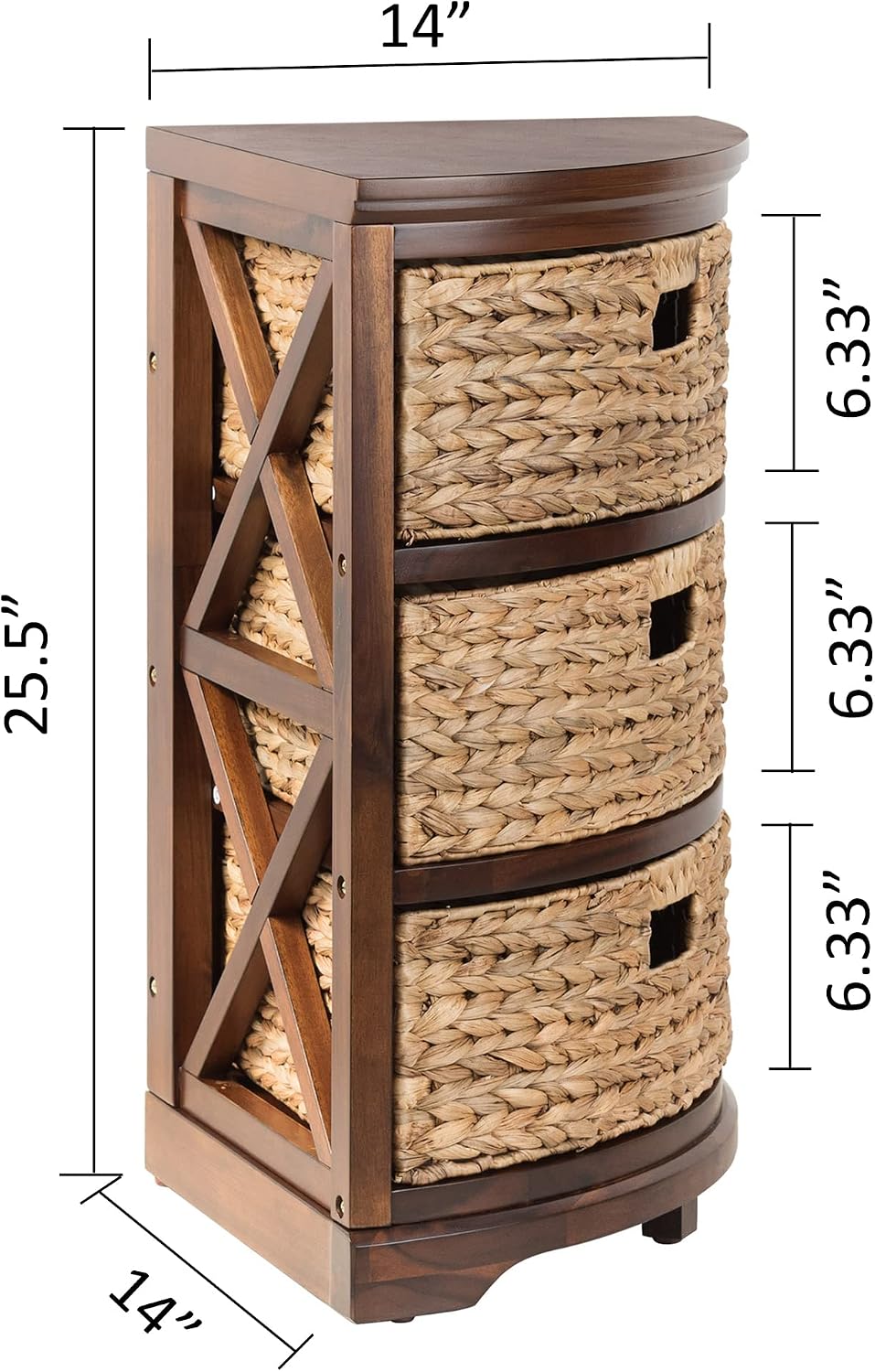 Hampton Meadows 3 Tier X-Side Corner Table Cabinet, Walnut