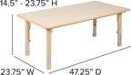 EMMA + OLIVER Adjustable Kids Activity Table for Home Use, Height-Adjustable Classroom Table for Kids, 23.625" W x 47.25" D x 14.5-23.5" H, Natural