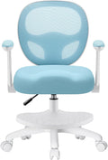 Kids Desk Chair Ergonomic Study Chair with Flipped Armrest and Footrest Swivel Mesh Desk Chair with Wheels Home Office Chair for Children in Home Bedroom Blue