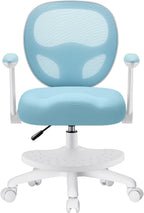 Kids Desk Chair Ergonomic Study Chair with Flipped Armrest and Footrest Swivel Mesh Desk Chair with Wheels Home Office Chair for Children in Home Bedroom Blue