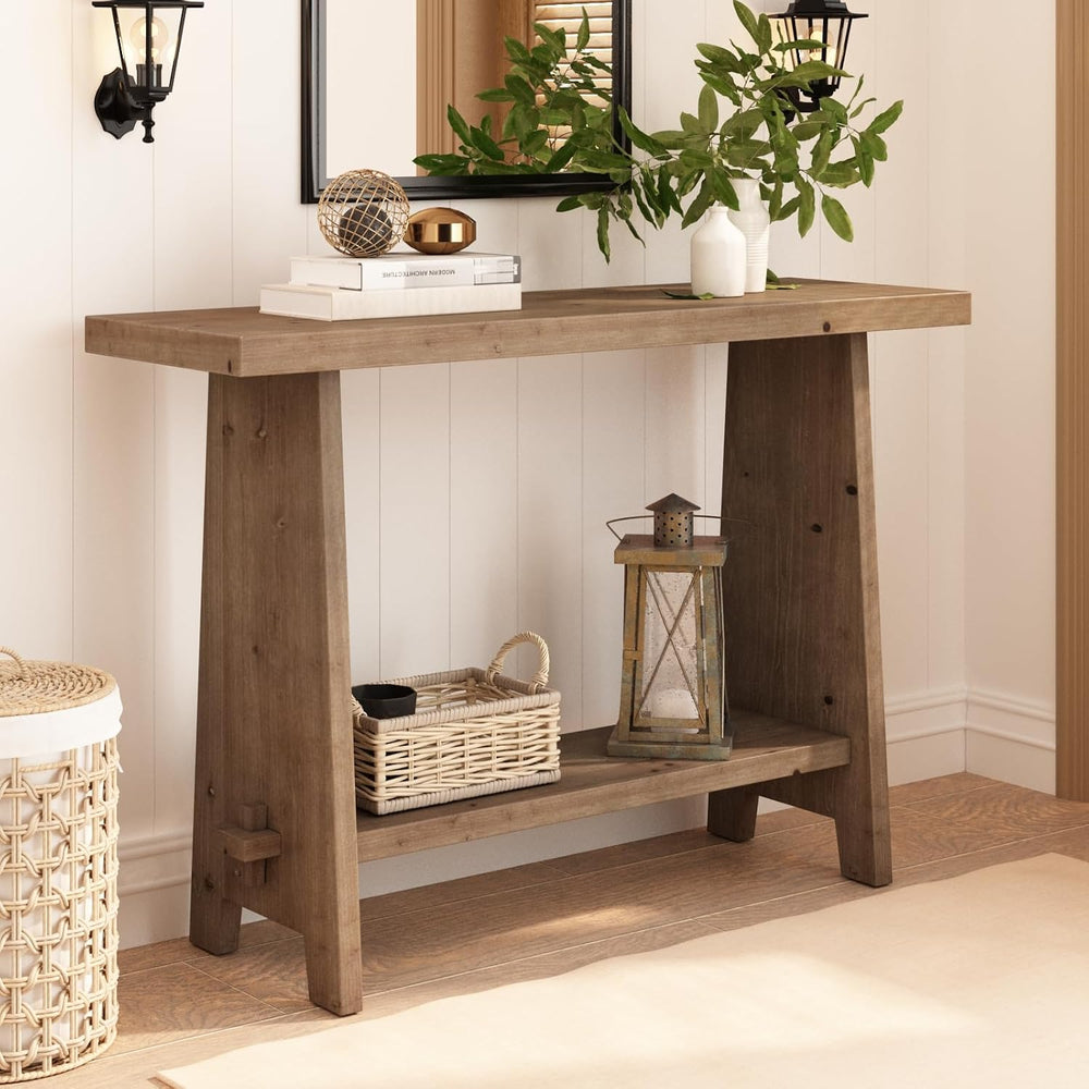 HOKYHOKY 43.3" Wood Console Table for Entryway,Farmhouse Sofa Table, Bro...