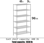 24" Deep x 48" Wide x 96" Height Wire Shelving Kit | 6-Tier | NSF Commercial Storage Rack Unit