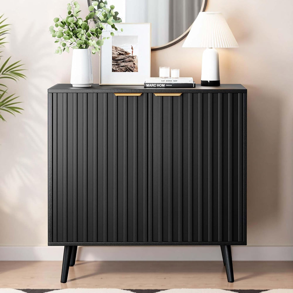 Fluted Storage Cabinet, Buffet Cabinet with Storage, Wood Sideboard with Adju...