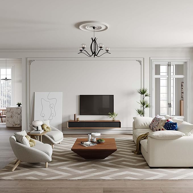 POVISON Fully-Assembled Minimalist Floating TV Stand, Modern Wall-Mounted Entertainment Center with 3 Flip-Down Cabinet Doors, Wood Media Console
