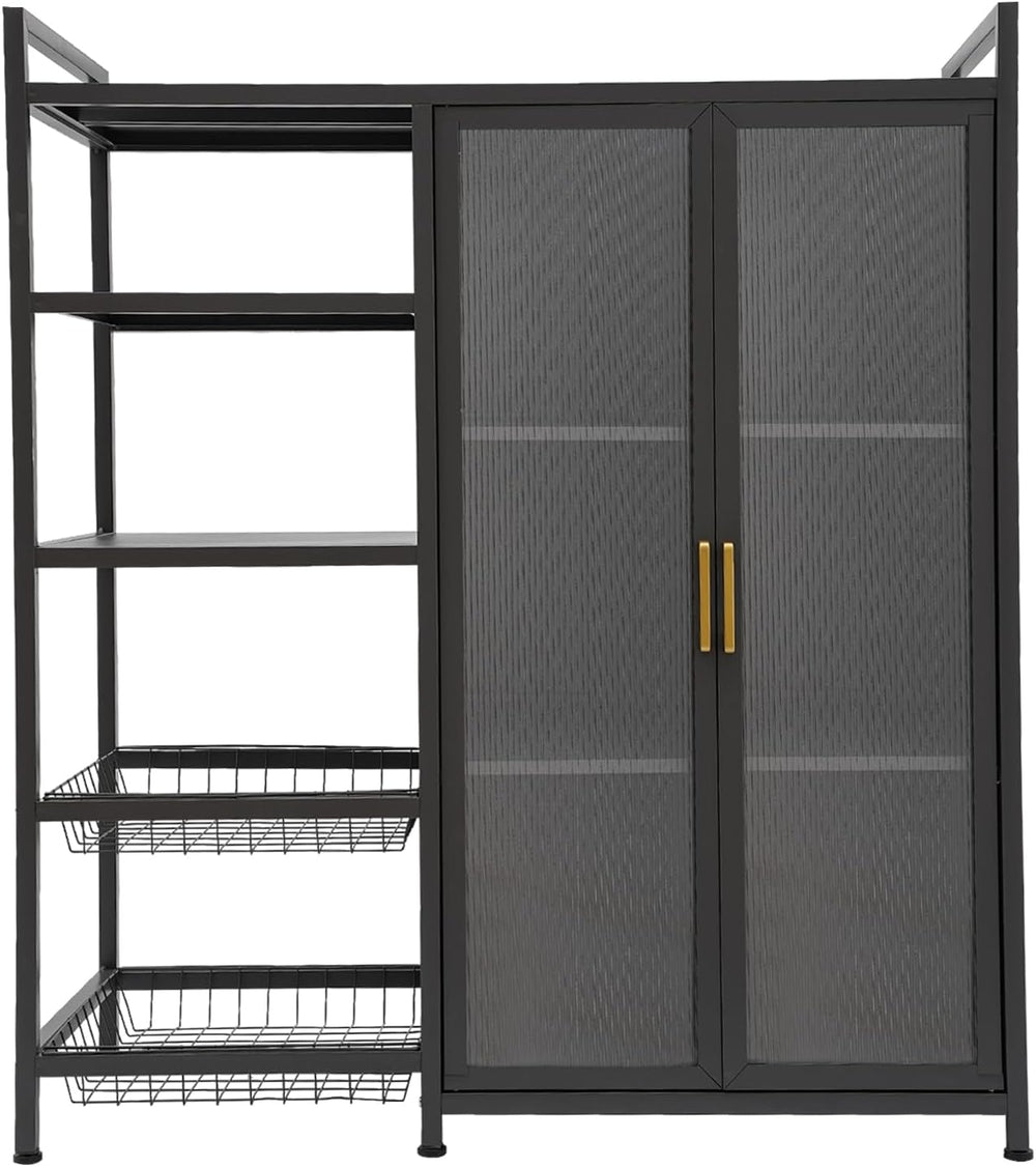 Kitchen Pantry Cabinet with Clear Doors, Metal Sideboard with Open Storage Sh...