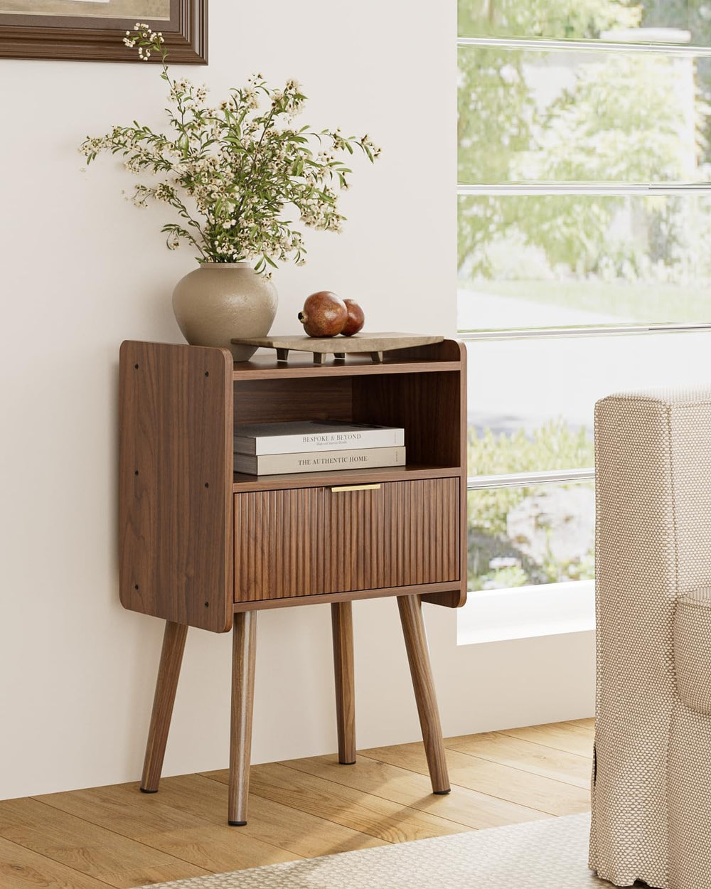 Night Stand, Modern Side Table, Small Nightstand, Wood Bedside Table with Sto...