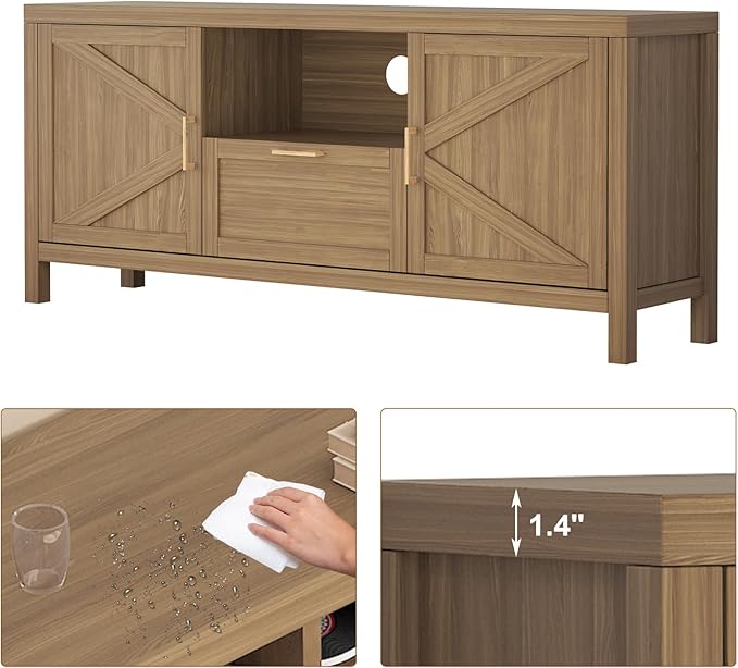 Farmhouse TV Stand for TVs Up to 65 Inch, Entertainment Center with Door, Media Console Cabinet,TV Console Cabinet with Storage & Adjustable Shelf for Living Room/Bedroom