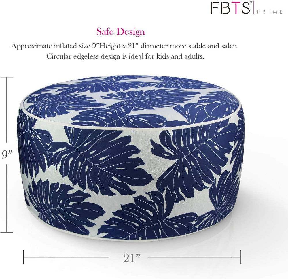 Inflatable Footstool Ottoman Navy Leaves Round 21x9 Inch Patio Foot Stools an...