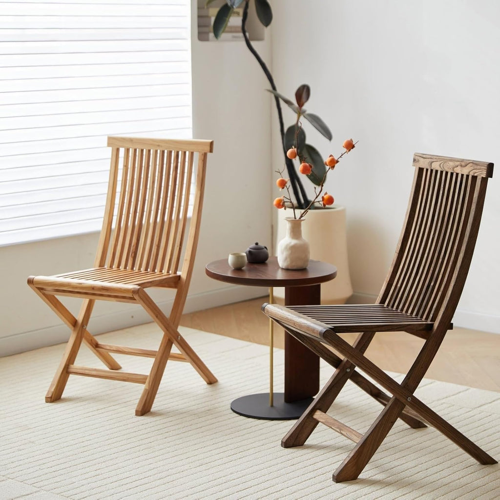 Folding Chairs - 2 Piece Folding Chairs for Outside Set, Fully Assembled, Solid Wooden Outdoor, Indoor,(Brown,62cm/24in)