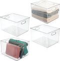 mDesign Plastic Storage Organizer Container Bin, Closet Organization for Hallway, Bedroom, Linen, Coat, and Entryway - Holds Clothing, Blankets, and Accessories, Ligne Collection, 4 Pack, Clear