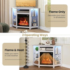RELAX4LIFE Corner Fireplace TV Stand - Electric Fireplace Entertainment Center w/Heater Insert, LED Lights, APP Control & Adjustable Shelves, Media Console Cabinet for TVs up to 50’’ (White)