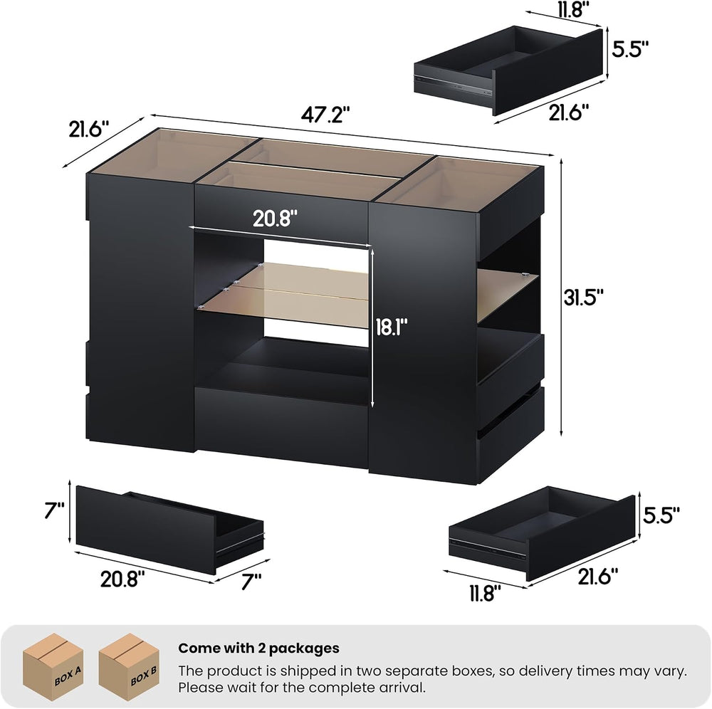 Kikihouse Modern Closet Island with 10 Drawers, LED Wardrobe Armoire Island w...