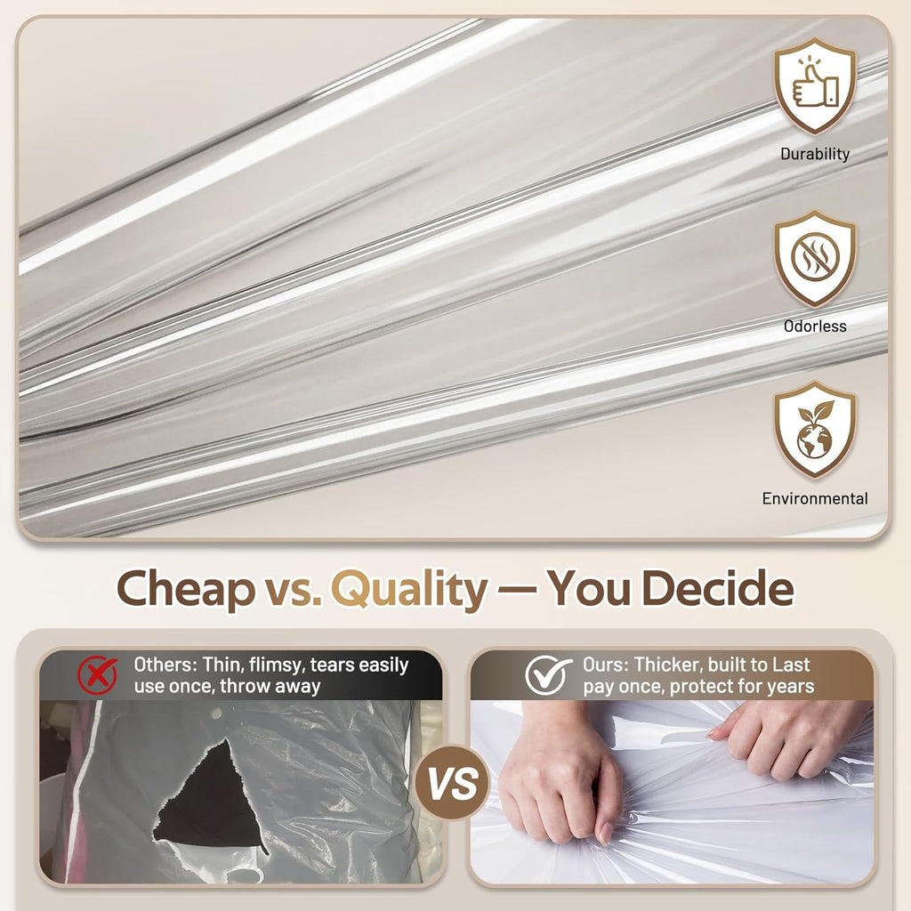 MISSLO 10" Gusseted All Clear Garment Bags for Hanging Clothes 3 Packs 40" Suit Bags for Closet Storage Hanging Clothes Storage Suit Cover for Shirts, Coats, Dresses