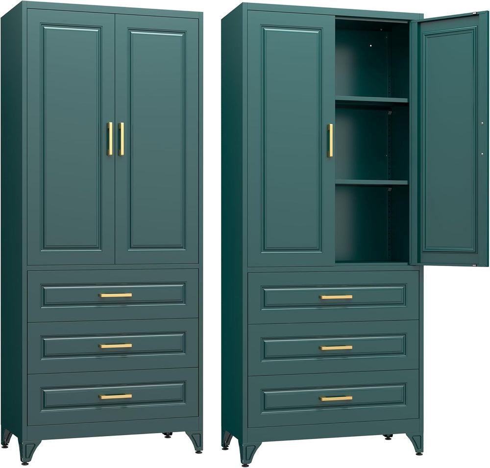 SteeLoong 75" Kitchen Pantry Cabinet with 3 Drawer,Metal Storage Cabinet...