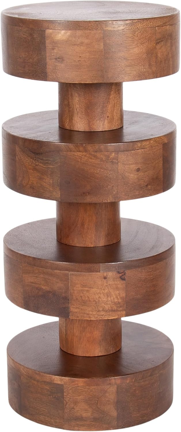 Kate and Laurel Omar Modern Wooden Round Drink Table, 9 x 9 x 20, Walnut Brow...