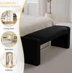 Black Entryway Bench with Solid Wood Frame, 47" Boucle Upholstered Bench | End of Bed Bench with Cushion Seat Ottoman Padded Benches for Bedroom, Living Room, Window, Hallway, Foyer, Reading