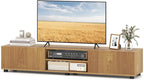 Tangkula Modern TV Stand for up to 70” TVs, 63”L Minimalist Entertainment Center w/ 2 Doors & Open Shelves, Media Console Table Storage Cabinet with 6 Support Feet for Living Room (Natural, 63”L)
