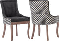 Modern Dining Chairs Set of 2, High Back Dining Chairs Side Chairs with Solid Wood Legs, Upholstered Fabric Dining Room Chairs for Dining Room Kitchen, Black and Patterned