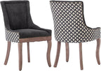 Modern Dining Chairs Set of 2, High Back Dining Chairs Side Chairs with Solid Wood Legs, Upholstered Fabric Dining Room Chairs for Dining Room Kitchen, Black and Patterned