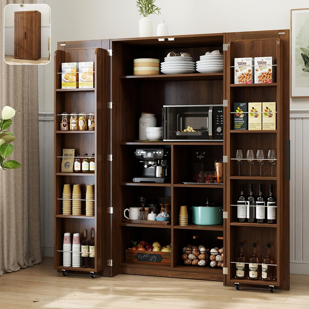 62.8" Tall Kitchen Pantry Cabinet with Shelves and Door Racks, Freestand...