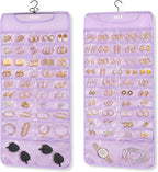 FOREGOER Hanging Jewelry Organizer with 88 Zippered Pockets, Dustproof Foldable for Travel, Accessories Organizer for Holding Jewelries Earring Organizers and Storage (Purple)
