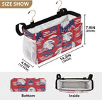 American Flag Bald Eagle Red Bedside Caddy for Dorm Bed Bedside Hanging Caddy Bag Iron Frame Storage Organizer Pocket for Bunk Home College Hospital Beds 2 Hooks