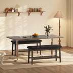 HOOBRO Dining Bench, Bamboo Dining Room Bench, 2-Tier Entryway Bench with PU Leather Upholstered Seat, Kitchen Bench for Living Room, Hallway, Entryway, Bedroom, Kitchen, Brown and Black CB70HX01