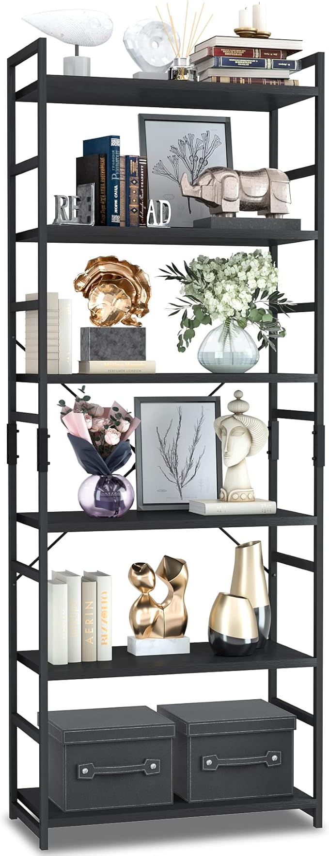 NUMENN 6 Tier Bookshelf, Tall Bookcase Shelf Storage Organizer, Modern Book S...