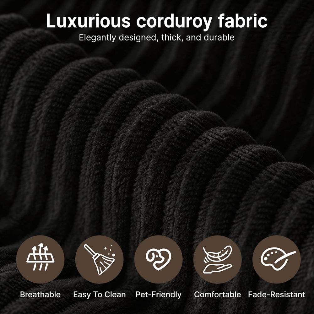78" Convertible Sofa Bed, Corduroy Futon Couch with Storage Pocket, Pull...