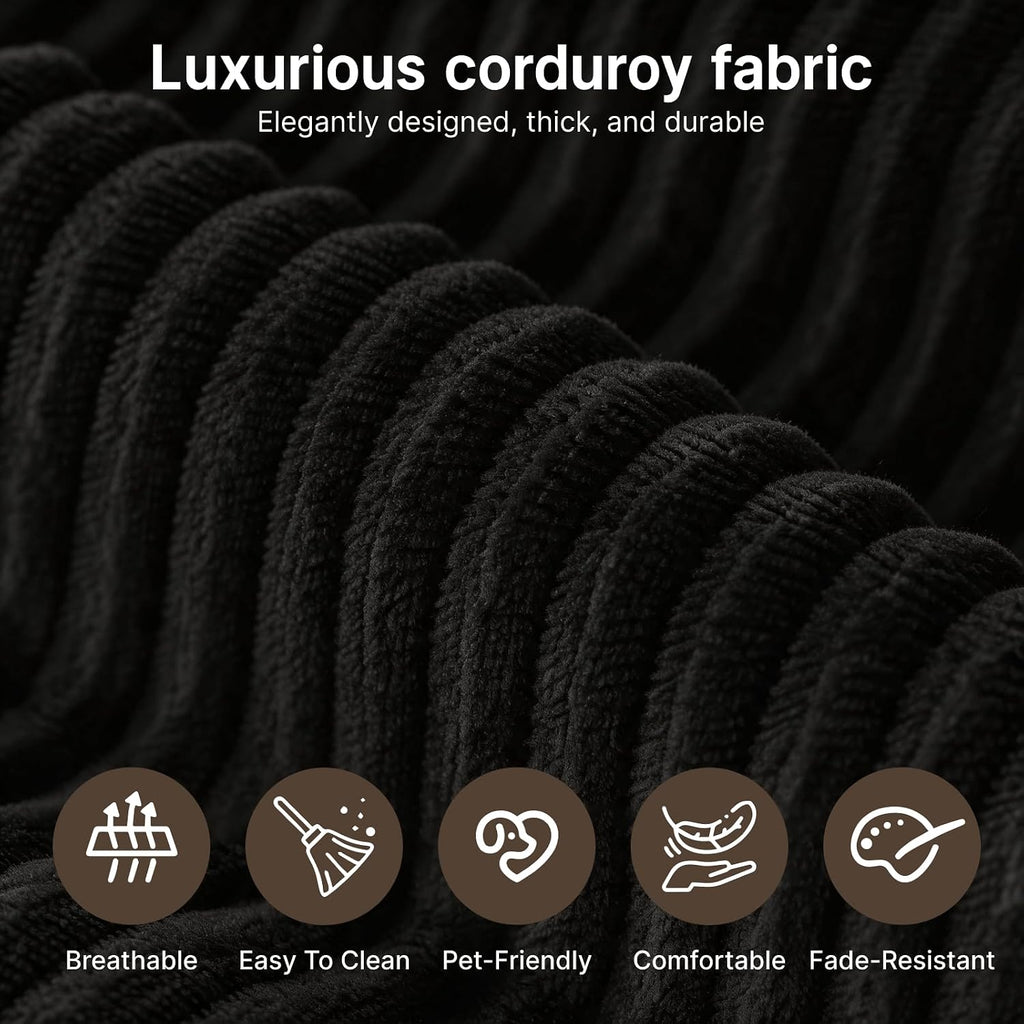 78" Convertible Sofa Bed, Corduroy Futon Couch with Storage Pocket, Boneless Pull Out Sleeper Sofa, Foldable Couch for Living Room Bedroom, No Assembly Space Saver, Black