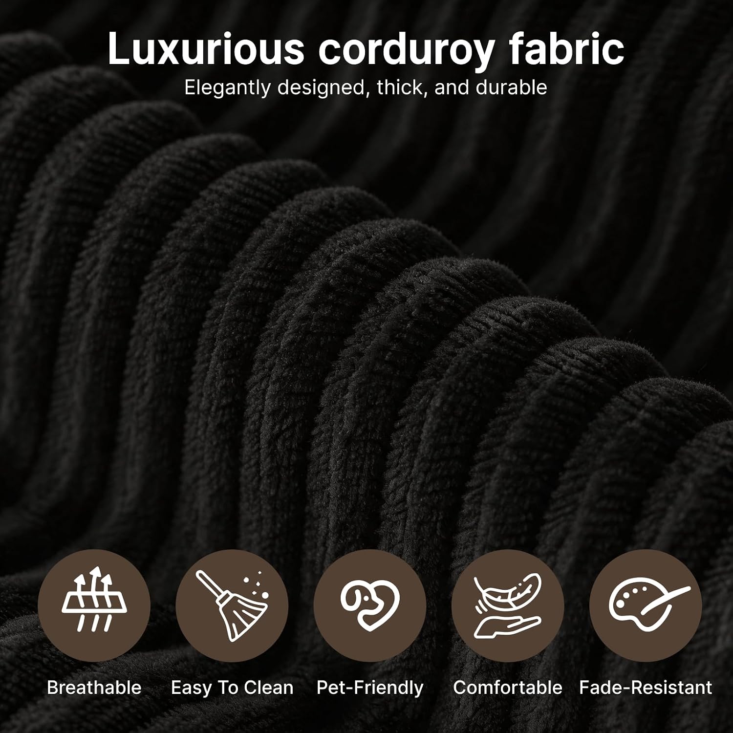 78" Convertible Sofa Bed, Corduroy Futon Couch with Storage Pocket, Boneless Pull Out Sleeper Sofa, Foldable Couch for Living Room Bedroom, No Assembly Space Saver, Black