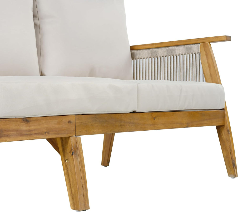 Christopher Knight Home Outdoor 3 Seater Patio Sofa with Acacia Wood Frame an...