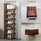 Shoe Rack, Bamboo Foldable Shoes Organizer Free Standing Shelf for Entryway, Closet, Bedroom, Hallway, | Natural | Functional | Multifunctional Shoe Rack (Wood Color) 4 Layers