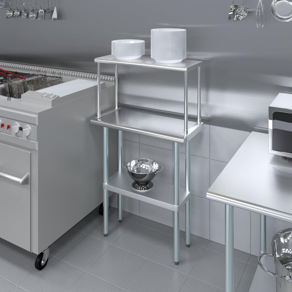 AmGood Stainless Steel Work Table with Wide Single Tier Overshelf | Metal Kitchen Prep Table & Shelving Combo (14" x 30" Work Table + 12" Overshelf), AMG-WT-1430+SOS-1230