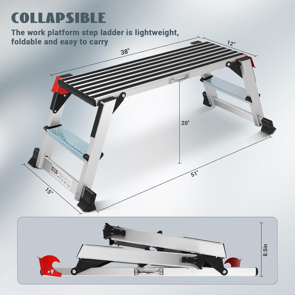 Aluminum Work Platform Step Ladder 40×12×20" Platform Non-Slip 330 LBS