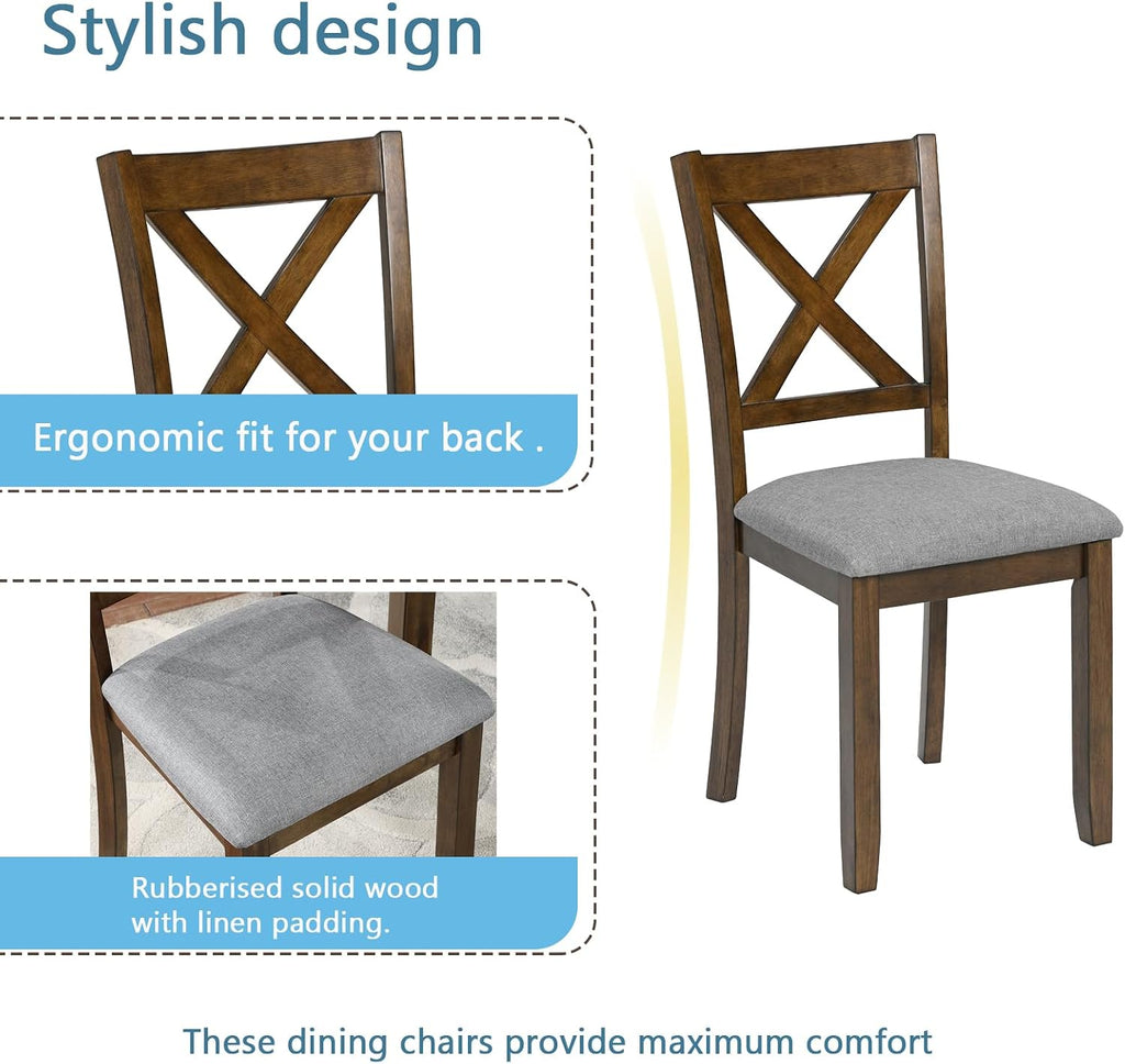LUMISOL Dining Table Set for 4, Farmhouse Kitchen Table Set with 4 Upholstered Chairs, Wood Table and Chairs Set for Living Room, Kitchen, Dining Room, Walnut