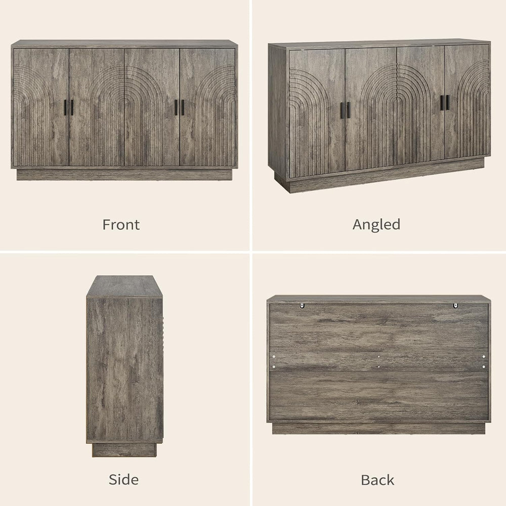 Fluted Sideboard Buffet Cabinet with Storage - 57" Credenza Coffee Bar C...