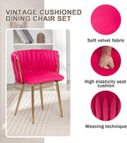 Velvet Dining Chairs Set of 6, Modern Upholstered Dining Chairs with Gold Metal Legs for Dining Room, Vanity, Kitchen, Living Room(Rose Red)