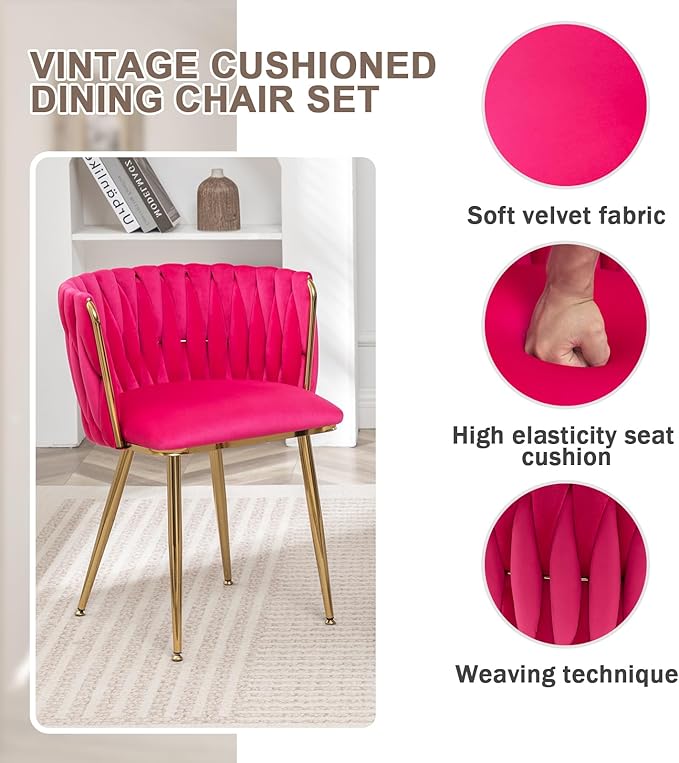 Velvet Dining Chairs Set of 4, Modern Upholstered Dining Chairs with Gold Met...