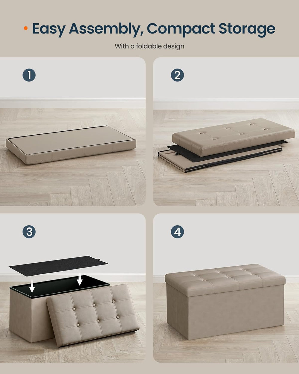 SONGMICS Home Storage Ottoman, Removable Lid, Foldable Foot Stool, PU Leather...