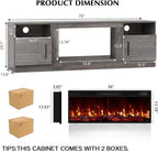 Lemberi Fireplace tv Stand with 36 inch Fireplace Up to 80" TVs,LED Light Entertainment Center and Storage, 70" Modern Wood Media TV Console with Highlight Cabinet for Living Room (Gray)