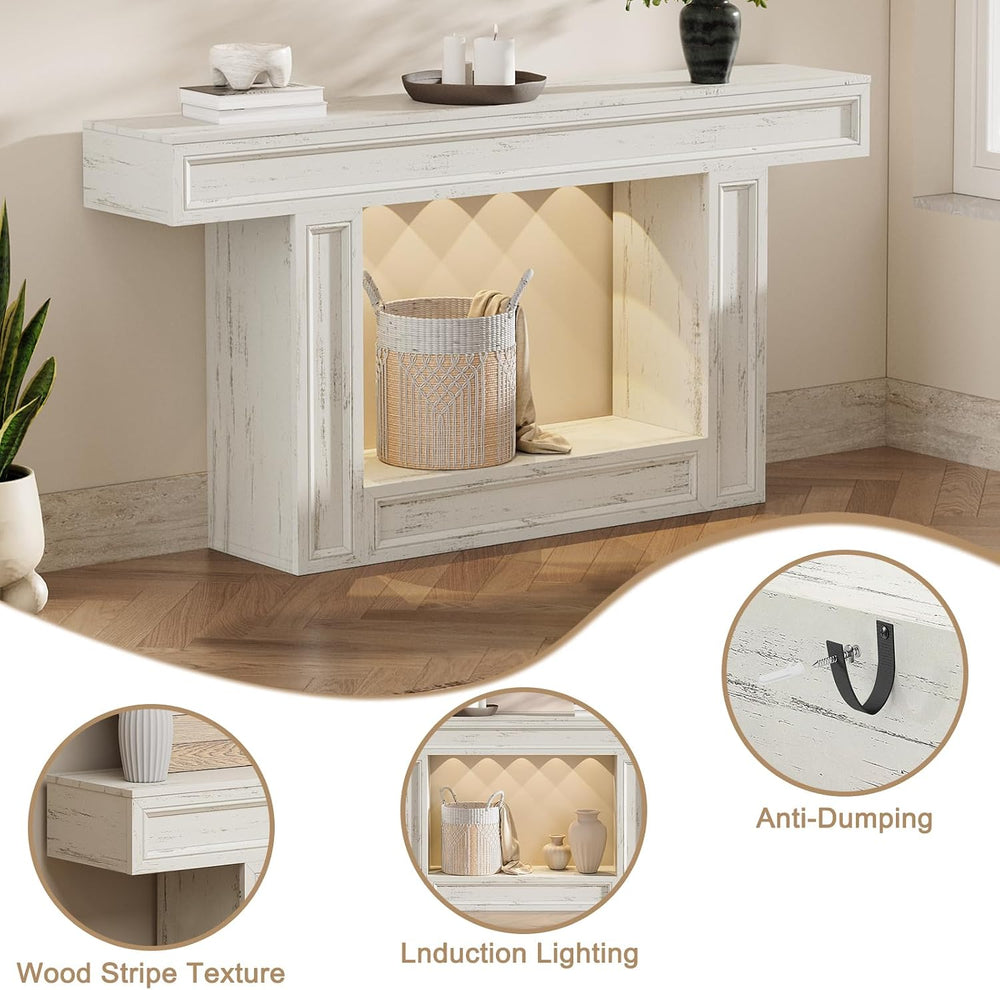 Rresyet 63" 2-Tier Entryway Console Table Behind Sofa with Sensor Lights...